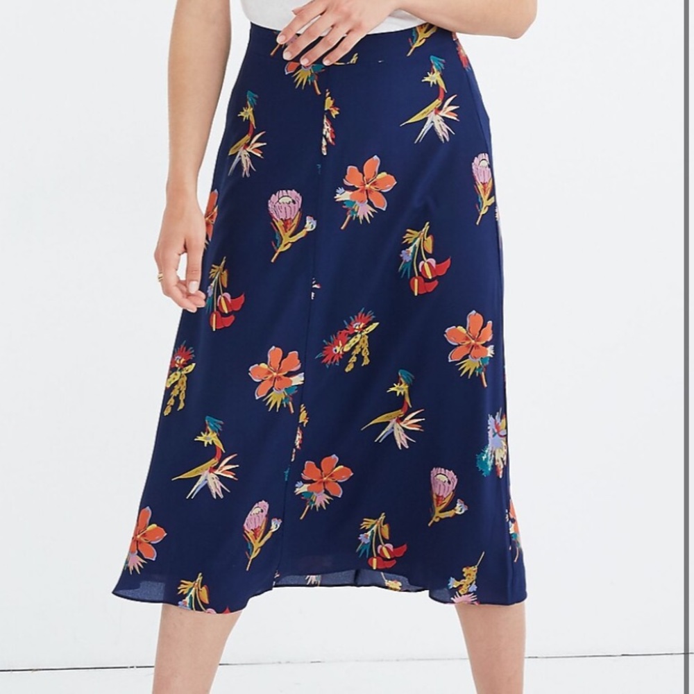 Madewell Silk Atrium Midi Skirt in Bird of Paradise